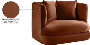 Meridian Furniture Alder Barrel Accent Chair Plush Velvet Upholstery Curved Frame for Modern Living Rooms Cognac 699Cognac-C