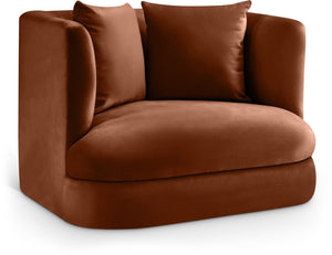 Meridian Furniture Alder Barrel Accent Chair Plush Velvet Upholstery Curved Frame for Modern Living Rooms Cognac 699Cognac-C