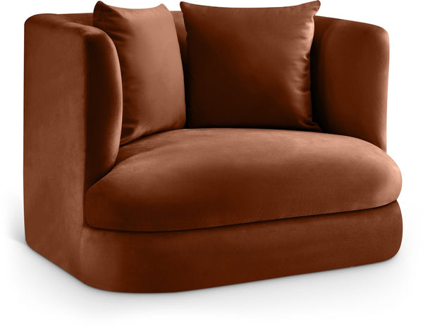 Meridian Furniture Alder Barrel Accent Chair Plush Velvet Upholstery Curved Frame for Modern Living Rooms Cognac 699Cognac-C