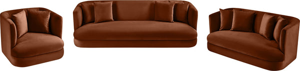 Meridian Furniture Alder Barrel Accent Chair Plush Velvet Upholstery Curved Frame for Modern Living Rooms Cognac 699Cognac-C