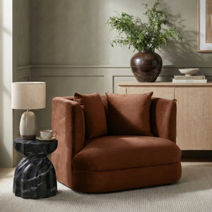 Meridian Furniture Alder Barrel Accent Chair Plush Velvet Upholstery Curved Frame for Modern Living Rooms Cognac 699Cognac-C