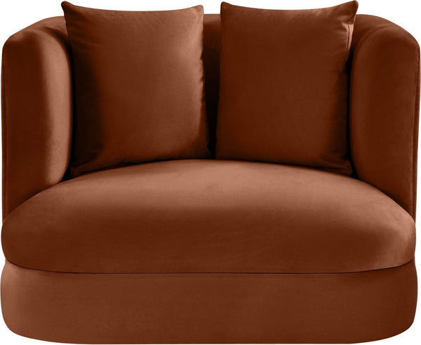 Meridian Furniture Alder Barrel Accent Chair Plush Velvet Upholstery Curved Frame for Modern Living Rooms Cognac 699Cognac-C
