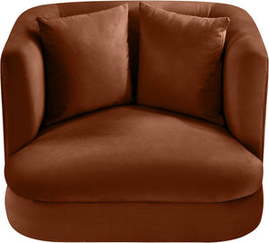 Meridian Furniture Alder Barrel Accent Chair Plush Velvet Upholstery Curved Frame for Modern Living Rooms Cognac 699Cognac-C