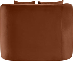 Meridian Furniture Alder Barrel Accent Chair Plush Velvet Upholstery Curved Frame for Modern Living Rooms Cognac 699Cognac-C