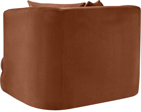 Meridian Furniture Alder Barrel Accent Chair Plush Velvet Upholstery Curved Frame for Modern Living Rooms Cognac 699Cognac-C