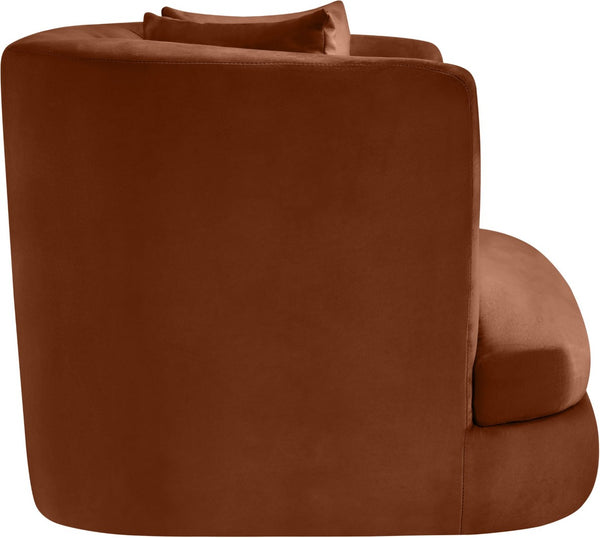 Meridian Furniture Alder Barrel Accent Chair Plush Velvet Upholstery Curved Frame for Modern Living Rooms Cognac 699Cognac-C