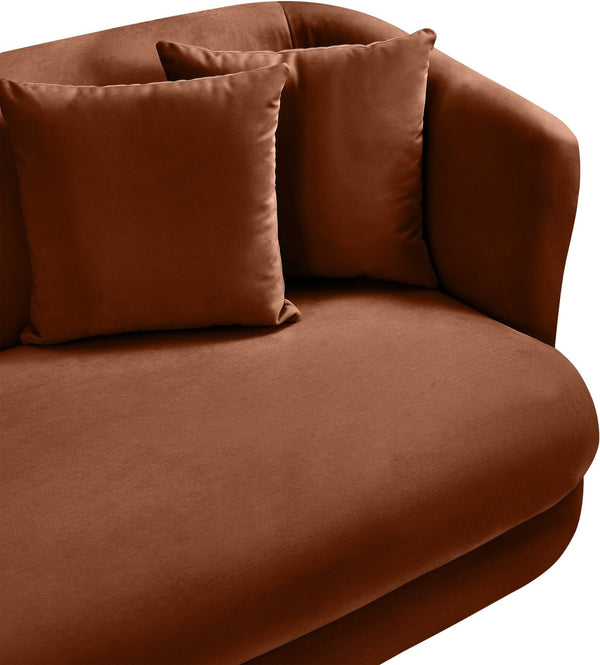 Meridian Furniture Alder Barrel Accent Chair Plush Velvet Upholstery Curved Frame for Modern Living Rooms Cognac 699Cognac-C