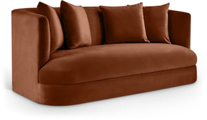 Meridian Furniture Alder Plush Velvet Loveseat with Rounded Arms and Solid Wood Frame for Modern Living Rooms Cognac 699Cognac-L