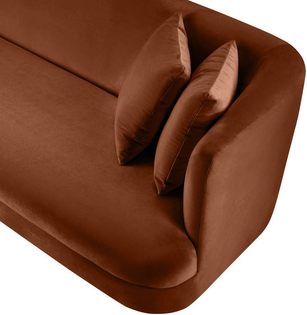 Meridian Furniture Alder Plush Velvet Loveseat with Rounded Arms and Solid Wood Frame for Modern Living Rooms Cognac 699Cognac-L