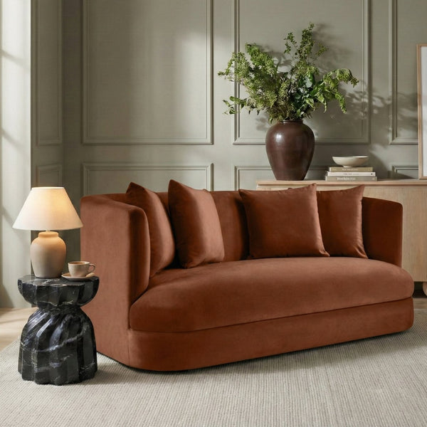Meridian Furniture Alder Plush Velvet Loveseat with Rounded Arms and Solid Wood Frame for Modern Living Rooms Cognac 699Cognac-L