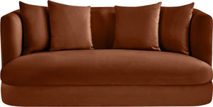 Meridian Furniture Alder Plush Velvet Loveseat with Rounded Arms and Solid Wood Frame for Modern Living Rooms Cognac 699Cognac-L
