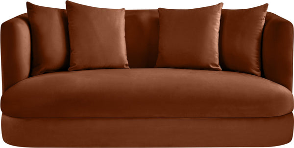 Meridian Furniture Alder Plush Velvet Loveseat with Rounded Arms and Solid Wood Frame for Modern Living Rooms Cognac 699Cognac-L