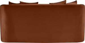 Meridian Furniture Alder Plush Velvet Loveseat with Rounded Arms and Solid Wood Frame for Modern Living Rooms Cognac 699Cognac-L