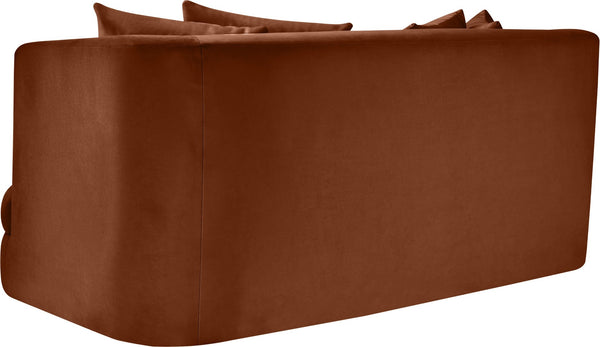 Meridian Furniture Alder Plush Velvet Loveseat with Rounded Arms and Solid Wood Frame for Modern Living Rooms Cognac 699Cognac-L