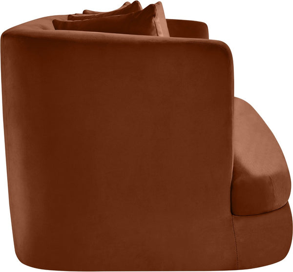 Meridian Furniture Alder Plush Velvet Loveseat with Rounded Arms and Solid Wood Frame for Modern Living Rooms Cognac 699Cognac-L