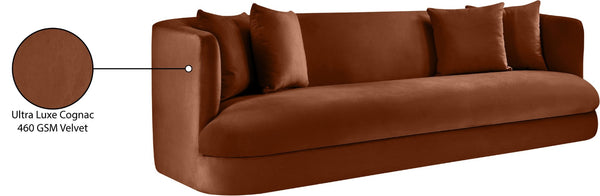 Meridian Furniture Alder Curved Velvet Three Seat Sofa with Solid Wood Frame for Modern Living Rooms Cognac 699Cognac-S
