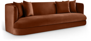 Meridian Furniture Alder Curved Velvet Three Seat Sofa with Solid Wood Frame for Modern Living Rooms Cognac 699Cognac-S