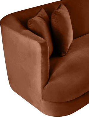 Meridian Furniture Alder Curved Velvet Three Seat Sofa with Solid Wood Frame for Modern Living Rooms Cognac 699Cognac-S