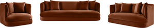 Meridian Furniture Alder Curved Velvet Three Seat Sofa with Solid Wood Frame for Modern Living Rooms Cognac 699Cognac-S