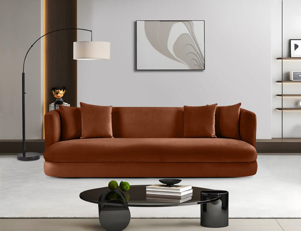 Meridian Furniture Alder Curved Velvet Three Seat Sofa with Solid Wood Frame for Modern Living Rooms Cognac 699Cognac-S