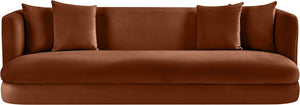 Meridian Furniture Alder Curved Velvet Three Seat Sofa with Solid Wood Frame for Modern Living Rooms Cognac 699Cognac-S
