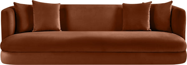 Meridian Furniture Alder Curved Velvet Three Seat Sofa with Solid Wood Frame for Modern Living Rooms Cognac 699Cognac-S
