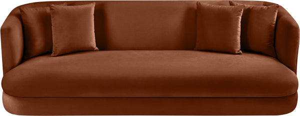 Meridian Furniture Alder Curved Velvet Three Seat Sofa with Solid Wood Frame for Modern Living Rooms Cognac 699Cognac-S