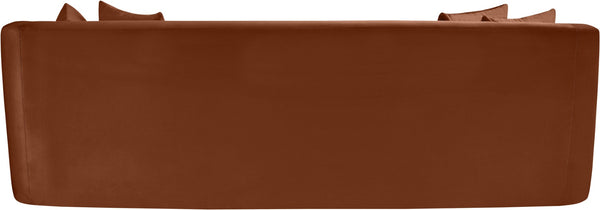 Meridian Furniture Alder Curved Velvet Three Seat Sofa with Solid Wood Frame for Modern Living Rooms Cognac 699Cognac-S