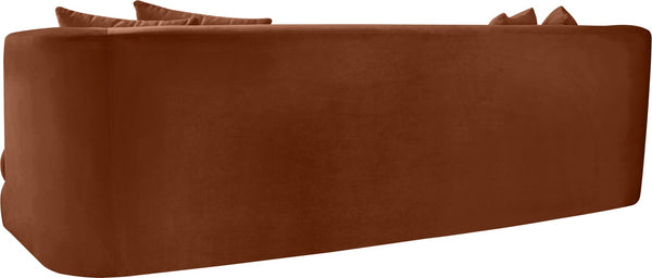 Meridian Furniture Alder Curved Velvet Three Seat Sofa with Solid Wood Frame for Modern Living Rooms Cognac 699Cognac-S
