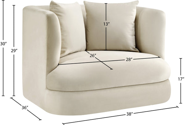 Meridian Furniture Alder Barrel Accent Chair Plush Velvet Upholstery Curved Frame for Modern Living Rooms Cream 699Cream-C