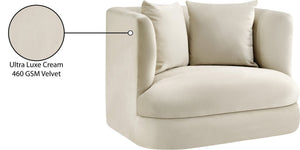 Meridian Furniture Alder Barrel Accent Chair Plush Velvet Upholstery Curved Frame for Modern Living Rooms Cream 699Cream-C