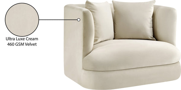 Meridian Furniture Alder Barrel Accent Chair Plush Velvet Upholstery Curved Frame for Modern Living Rooms Cream 699Cream-C