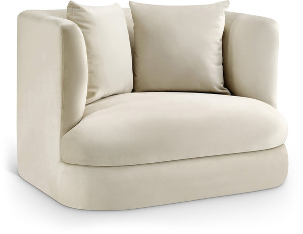 Meridian Furniture Alder Barrel Accent Chair Plush Velvet Upholstery Curved Frame for Modern Living Rooms Cream 699Cream-C