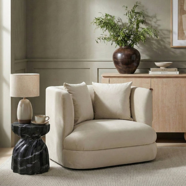 Meridian Furniture Alder Barrel Accent Chair Plush Velvet Upholstery Curved Frame for Modern Living Rooms Cream 699Cream-C