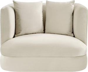 Meridian Furniture Alder Barrel Accent Chair Plush Velvet Upholstery Curved Frame for Modern Living Rooms Cream 699Cream-C