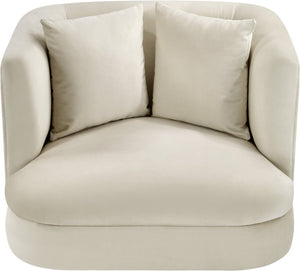 Meridian Furniture Alder Barrel Accent Chair Plush Velvet Upholstery Curved Frame for Modern Living Rooms Cream 699Cream-C