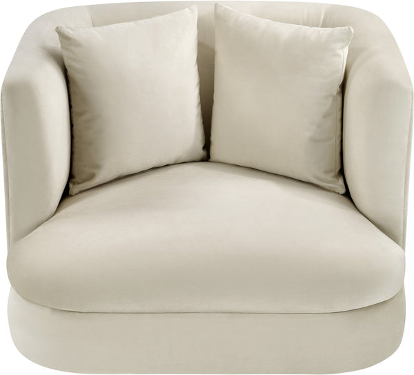 Meridian Furniture Alder Barrel Accent Chair Plush Velvet Upholstery Curved Frame for Modern Living Rooms Cream 699Cream-C