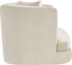 Meridian Furniture Alder Barrel Accent Chair Plush Velvet Upholstery Curved Frame for Modern Living Rooms Cream 699Cream-C