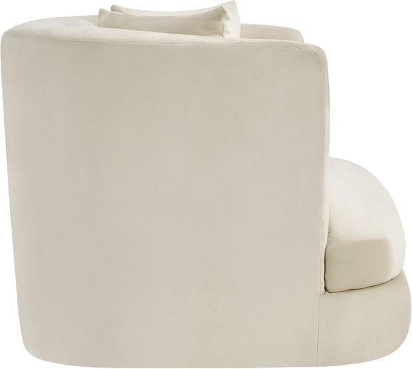 Meridian Furniture Alder Barrel Accent Chair Plush Velvet Upholstery Curved Frame for Modern Living Rooms Cream 699Cream-C