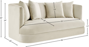 Meridian Furniture Alder Plush Velvet Loveseat with Rounded Arms and Solid Wood Frame for Modern Living Rooms Cream 699Cream-L