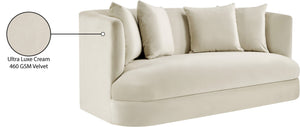Meridian Furniture Alder Plush Velvet Loveseat with Rounded Arms and Solid Wood Frame for Modern Living Rooms Cream 699Cream-L