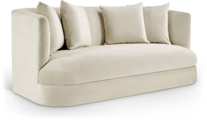 Meridian Furniture Alder Plush Velvet Loveseat with Rounded Arms and Solid Wood Frame for Modern Living Rooms Cream 699Cream-L