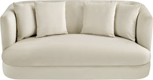 Meridian Furniture Alder Plush Velvet Loveseat with Rounded Arms and Solid Wood Frame for Modern Living Rooms Cream 699Cream-L
