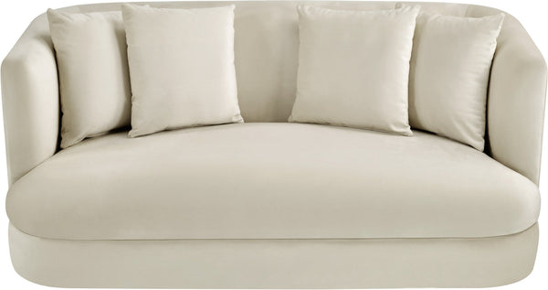 Meridian Furniture Alder Plush Velvet Loveseat with Rounded Arms and Solid Wood Frame for Modern Living Rooms Cream 699Cream-L