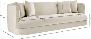 Meridian Furniture Alder Curved Velvet Three Seat Sofa with Solid Wood Frame for Modern Living Rooms Cream 699Cream-S