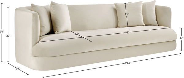 Meridian Furniture Alder Curved Velvet Three Seat Sofa with Solid Wood Frame for Modern Living Rooms Cream 699Cream-S