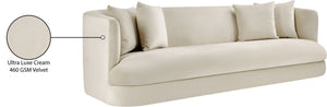 Meridian Furniture Alder Curved Velvet Three Seat Sofa with Solid Wood Frame for Modern Living Rooms Cream 699Cream-S