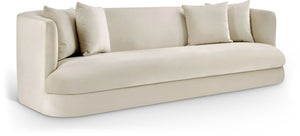 Meridian Furniture Alder Curved Velvet Three Seat Sofa with Solid Wood Frame for Modern Living Rooms Cream 699Cream-S