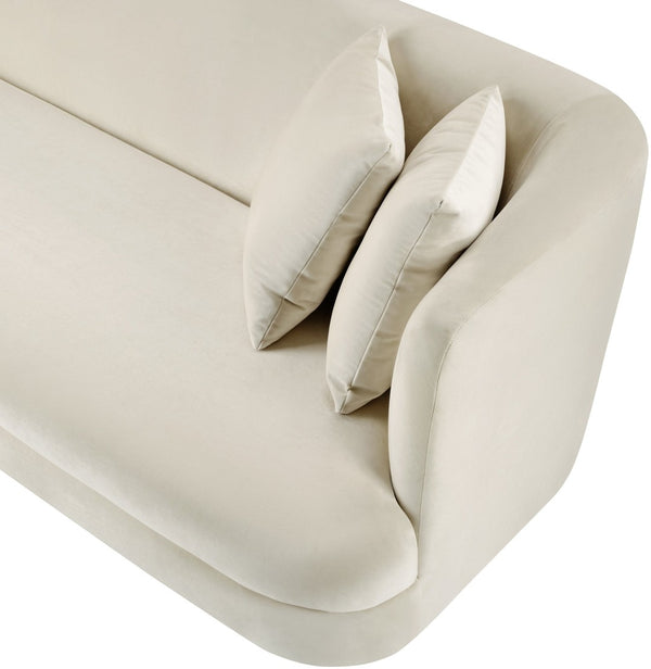 Meridian Furniture Alder Curved Velvet Three Seat Sofa with Solid Wood Frame for Modern Living Rooms Cream 699Cream-S