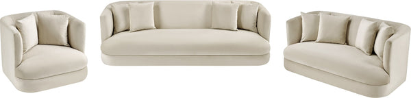 Meridian Furniture Alder Curved Velvet Three Seat Sofa with Solid Wood Frame for Modern Living Rooms Cream 699Cream-S